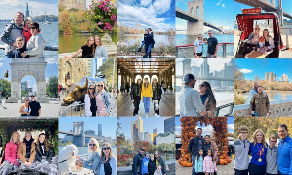 Pictures of families and couples from our pedicab tours in one collage